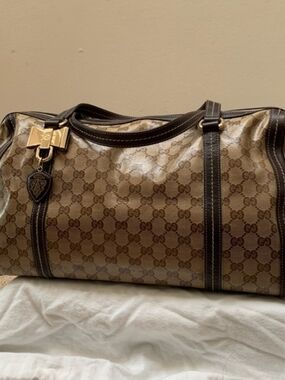 Gucci Monogram Boston Duffle Bag in Brown